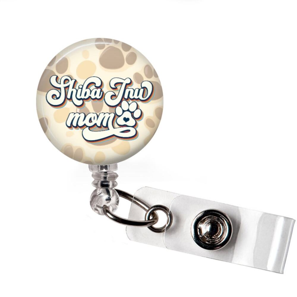 Shiba Inu Mom Badge Reel Dog Mom Pet Lover ID Holder